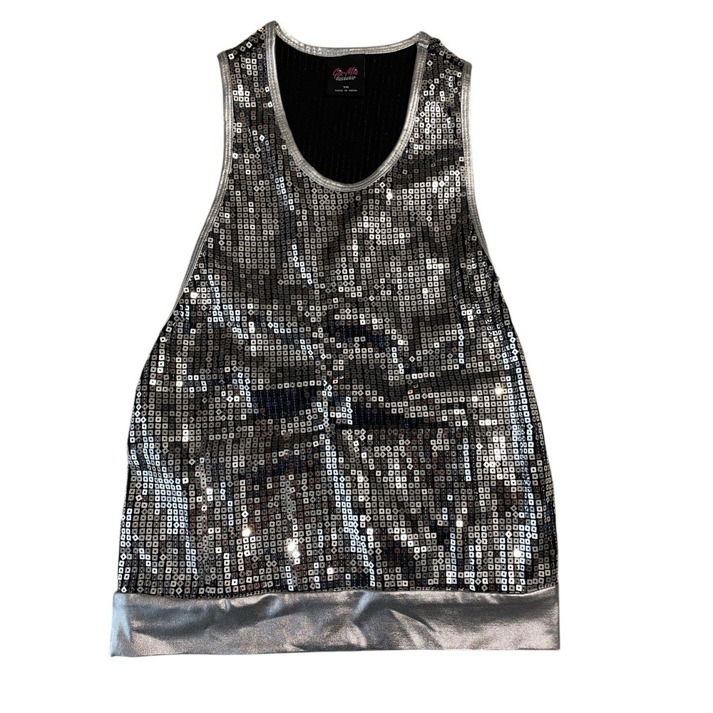 Gia-Mia Dancewear Sequin Tank Top Silver Youth Medium YM Jazz Hip Hop Cheer